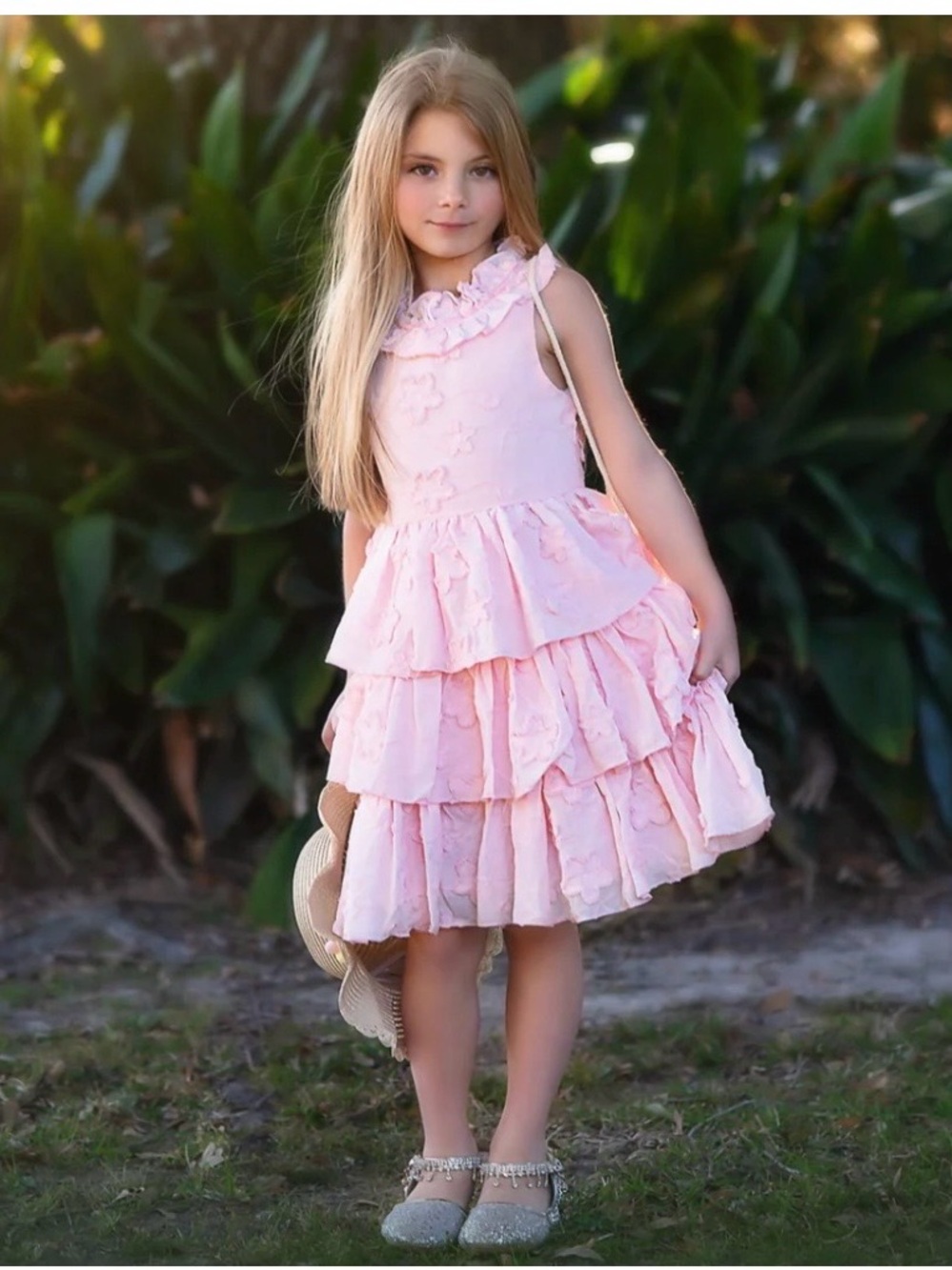 Trish Scully Girls Joelle Pink Tiered Ruffled Embroidered Elegant Party Dress 5